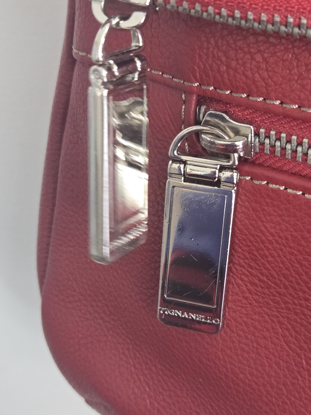 Y2K Vtg Tignanello Womens Red Pebbled Leather Crossbody Purse Handbag Med Size - Picture 9 of 16